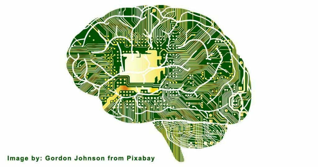 Artificial Intelligence in Brain Shape with Green Color Chip