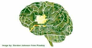 Artificial Intelligence in Brain Shape with Green Color Chip