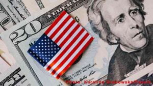USA dollars and national flag